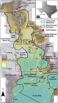 River-floodplain connectivity and residence times controlled by topographic bluffs along a backwater transition
